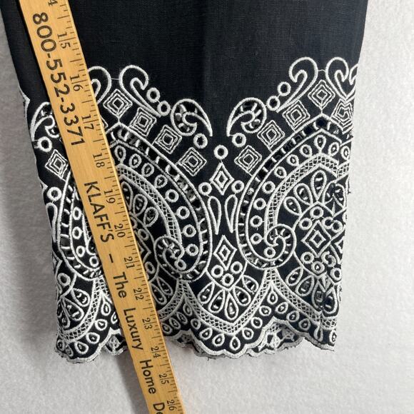 CHICOS Pants 2.5 14 Linen Crop Straight Leg Eyelet Hem Elastic Waist Black NEW - Picture 14 of 16